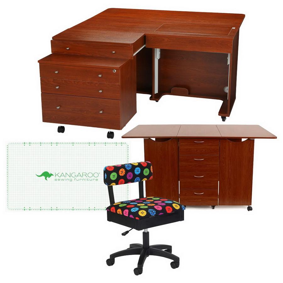 Kangaroo Sewing Furniture Kookaburra, Kangaroo and Joey II Bundle Cabinet Set (Teak) - Sewingmachinesplus.com