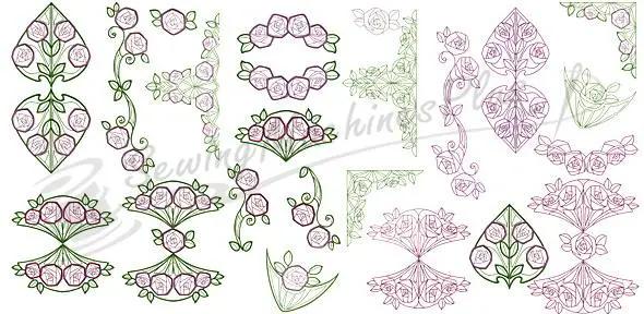 Embroidery software set: B-Studio Roses for Anna by Notcina/Generations—pink and green rose motifs