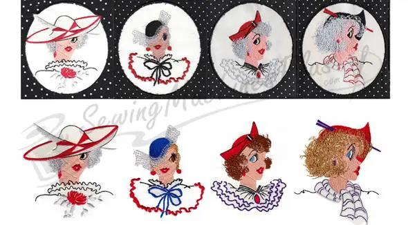 Embroidery designs: B-Studio Gotta Have Friends-Mini (BG0118001) by Notcina/Generations; nine hat-wearing lady motifs.