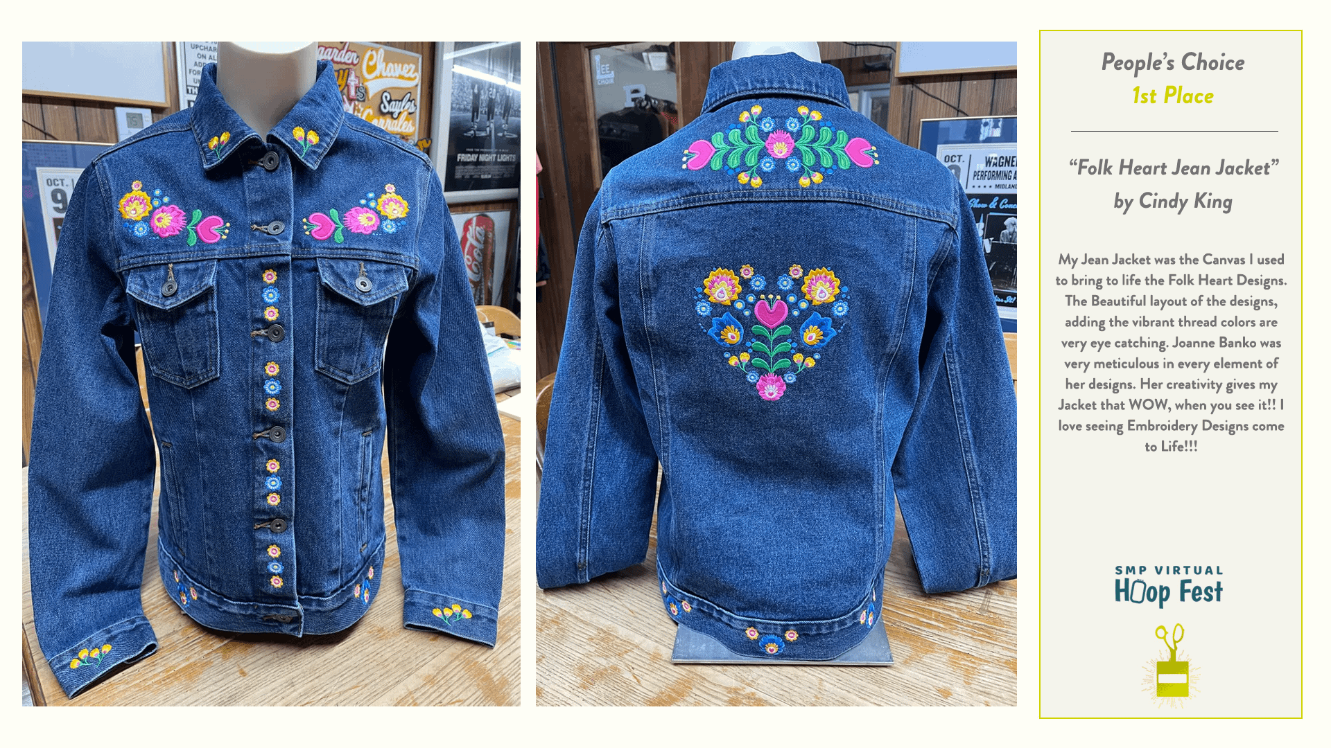 Folk Heart Jean Jacket by Cindy King