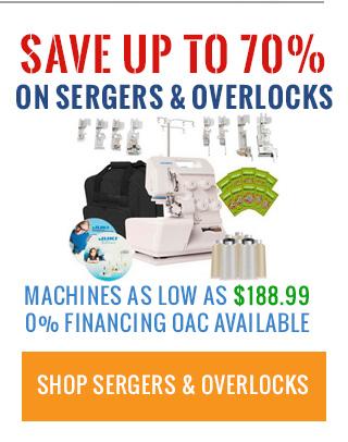 Advertisement for sergers and overlocks with a machine