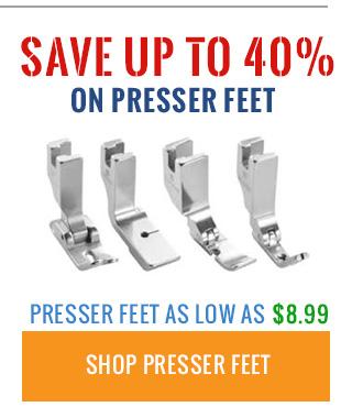 Promotional advertisement for presser feet with a discount offer