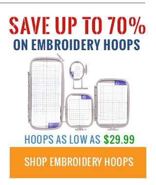 Advertisement for embroidery hoops with text 'Save up to 70%'