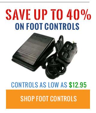 Foot control with cable, promotional text for saving up to 40% on foot controls.