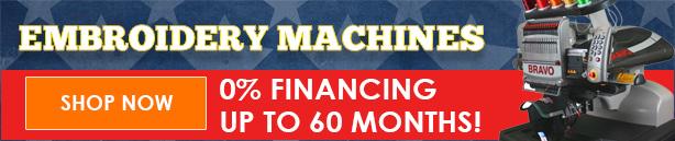 Advertisement for Embroidery Machines with offer details