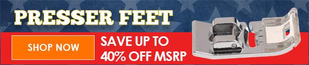 Presser Feet Advertisement Banner with offer details