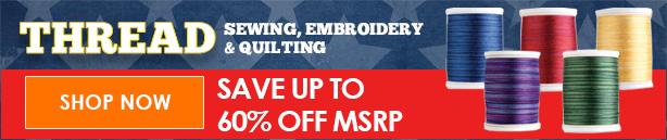 Advertisement for Sewing, Quilting and Embroidery Thread with offer details