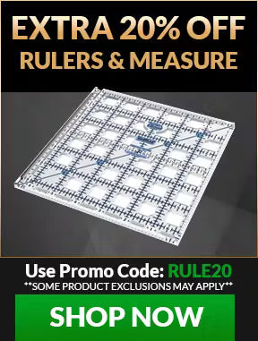 Promotional banner for rulers and measures with a discount offer and a ruler image.