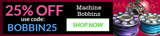 Promotional banner for machine bobbins with 25% off offer