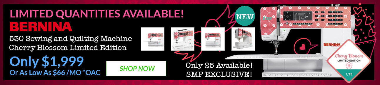 Advertisement for a Bernina sewing machine with limited quantities and special pricing.