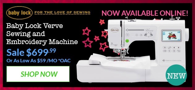 Advertisement for Baby Lock Verve sewing and embroidery machine