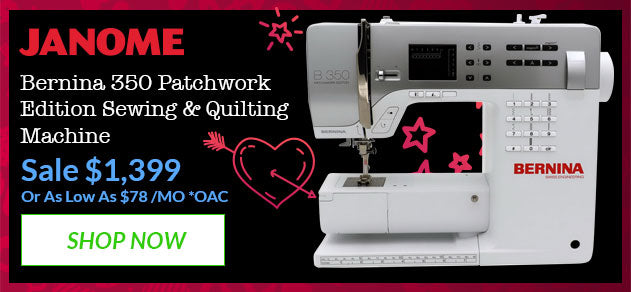 Janome Bernina 350 Patchwork sewing machine with promotional text 