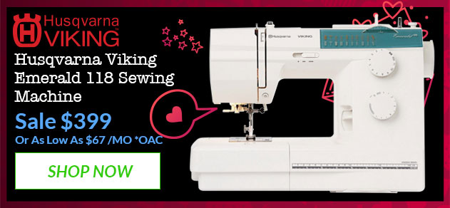 Husqvarna Viking sewing machine with promotional text