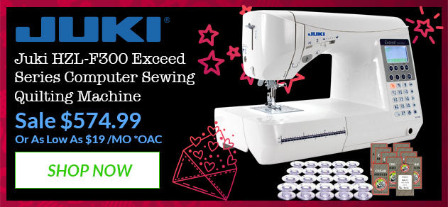 Juki computer sewing and quilting machine with promotional text