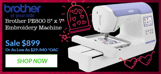 Brother embroidery machine with promotional text