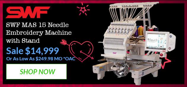 SWF MAS-15 Series Embroidery Machine Banner with offer details