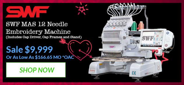 SWF MAS-15 Series Embroidery Machine Banner with offer details