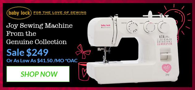 Baby Lock Joy Sewing Machine - From the Genuine Collection banner with offer details