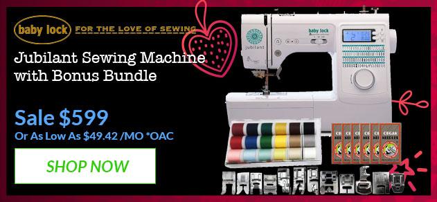 Baby Lock Jubilant Sewing Machine Banner with offer details