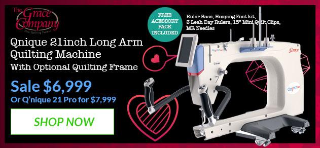 Grace Q'nique 21 X Elite Longarm Quilting Machine Banner Image with offer details