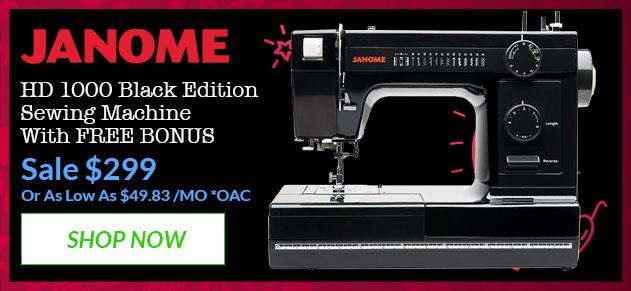 Janome HD1000 Mechanical Sewing Machine banner with offer details