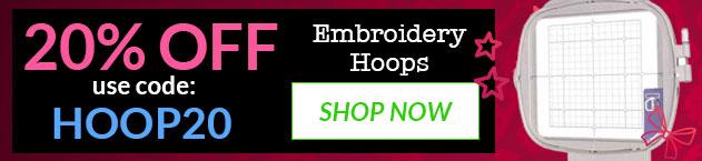 Embroidery Hoops Banner with offer details