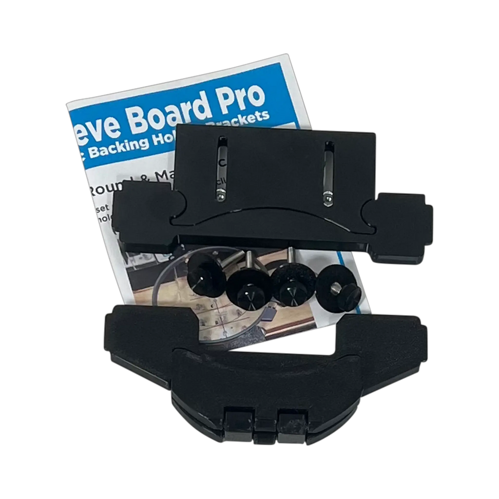 Sleeve/Cap Board Pro Combo Bracket Set Add-On for hooping; black plastic bracket with metal hardware.