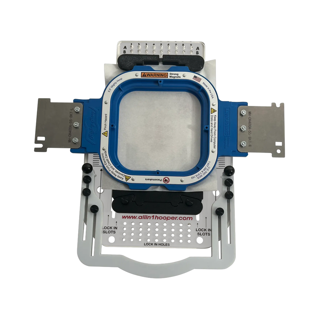 Leveler Pro Combo Bracket Set for Mighty & Round Hoops by Tex Inc, blue hooping aid accessory.