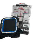 Leveler Pro XL Combo Bracket Set for Mighty Large Hoops Add-On by Tex Inc; blue hoop frame with clear acrylic panel