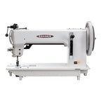Consew 2040 industrial sewing machine in white with table and large right-side handwheel, heavy-duty setup