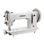 Consew 2040 single-needle heavy-duty industrial sewing machine with table and large wheel, white