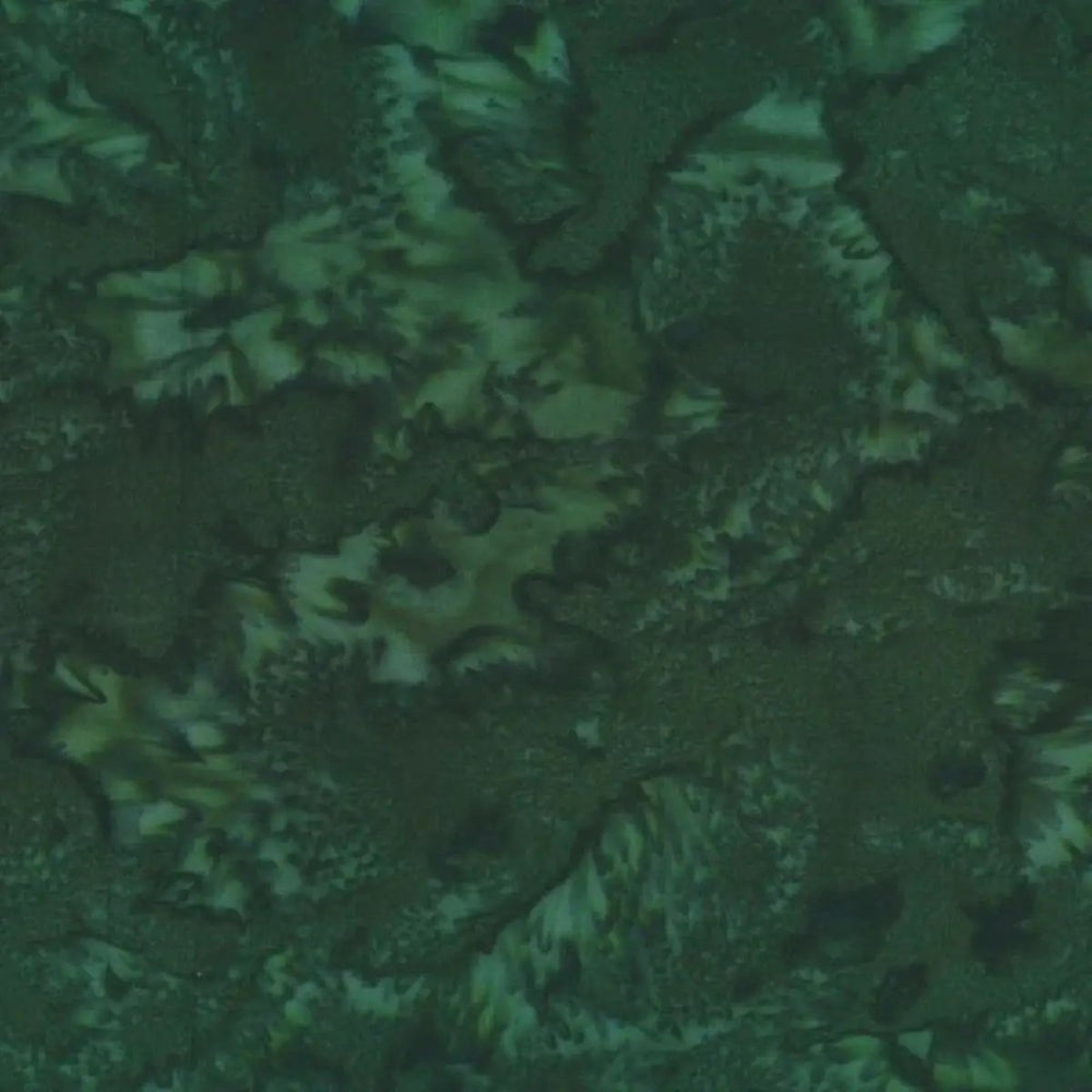 Hoffman Bali Batik Watercolors Verde quilting cotton fabric with rich dark green tone-on-tone hand-dyed texture.