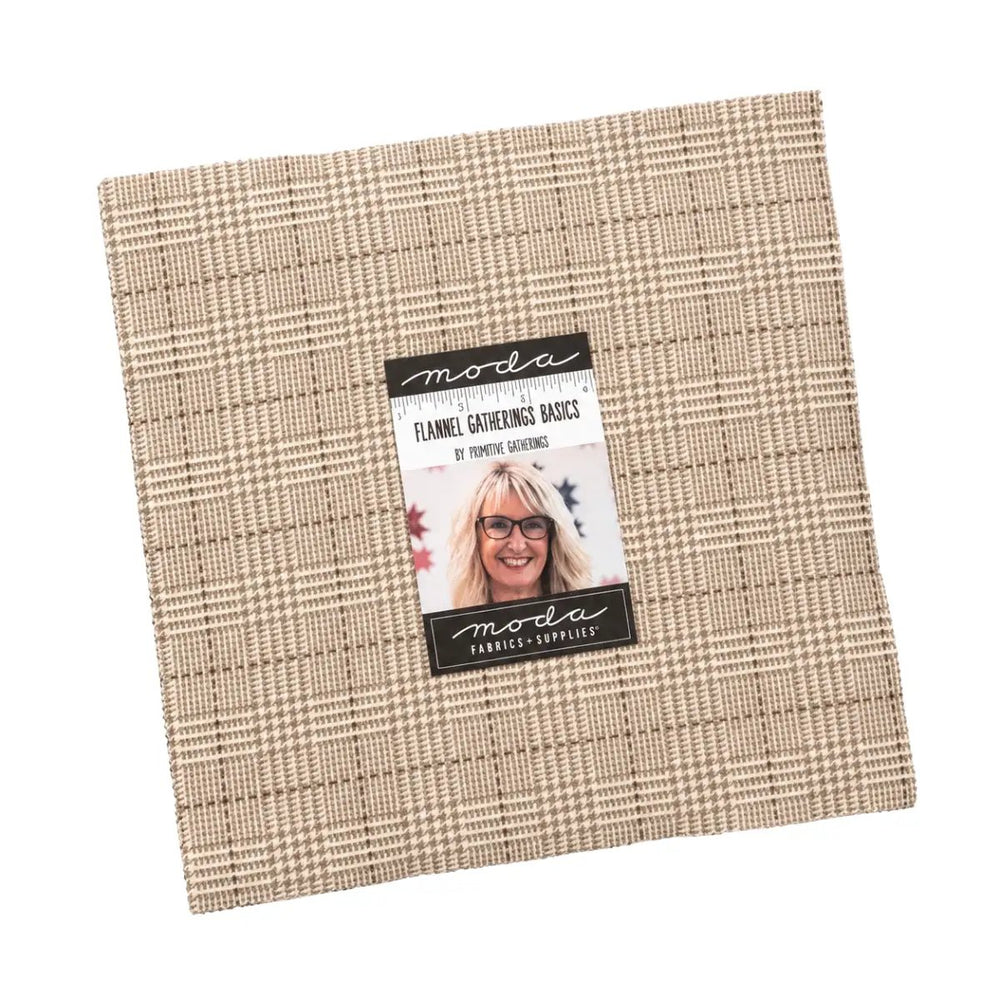 Flannel Gatherings Basics Layer Cake by Primitive Gatherings for Moda with 42 coordinating 10-inch cotton flannel squares.