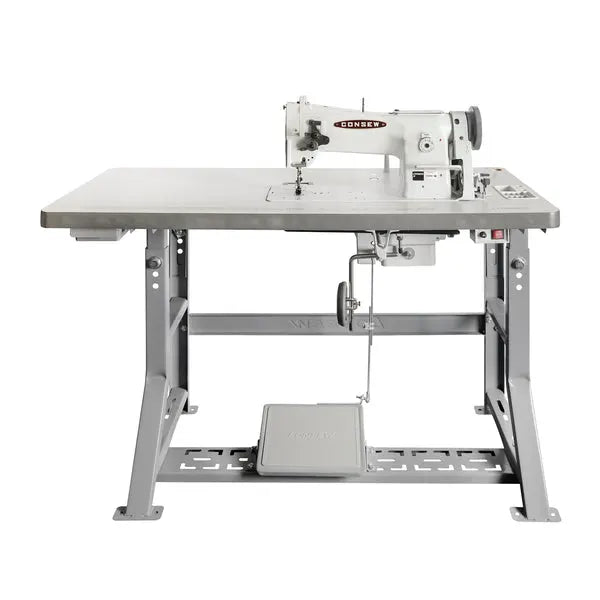 Consew 206RB-5 walking foot upholstery sewing machine with table and 110V servo motor