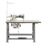 Consew 206RB-5 walking-foot upholstery sewing machine on gray metal table with stand (110V servo)