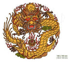 Momo-Dini Embroidery Designs Chinese Dragon 1 pattern in gold/yellow with red accents (149 x 150 mm)