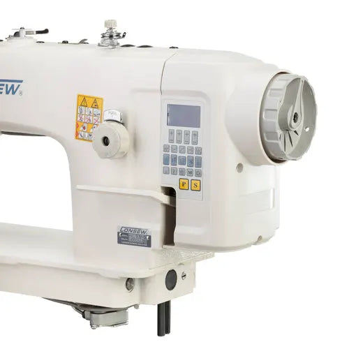 Consew single-needle direct-drive walking-foot industrial sewing machine with built-in digital control panel, white