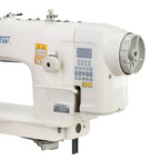 Consew single-needle direct-drive walking-foot industrial sewing machine with built-in digital control panel, white