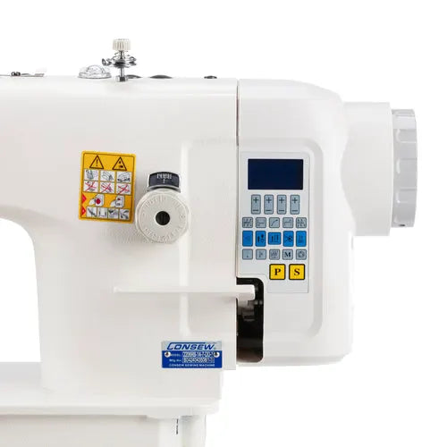 Consew 2206RB-14-7-DD-1 single-needle direct-drive walking-foot industrial sewing machine, white with digital keypad