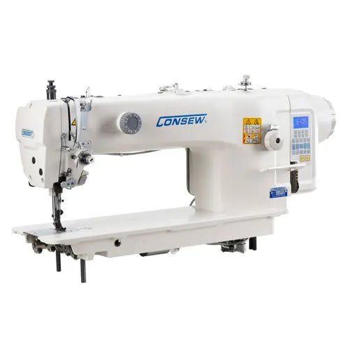 Consew 2206RB-14-7-DD-1 industrial sewing machine with full tabling, white color