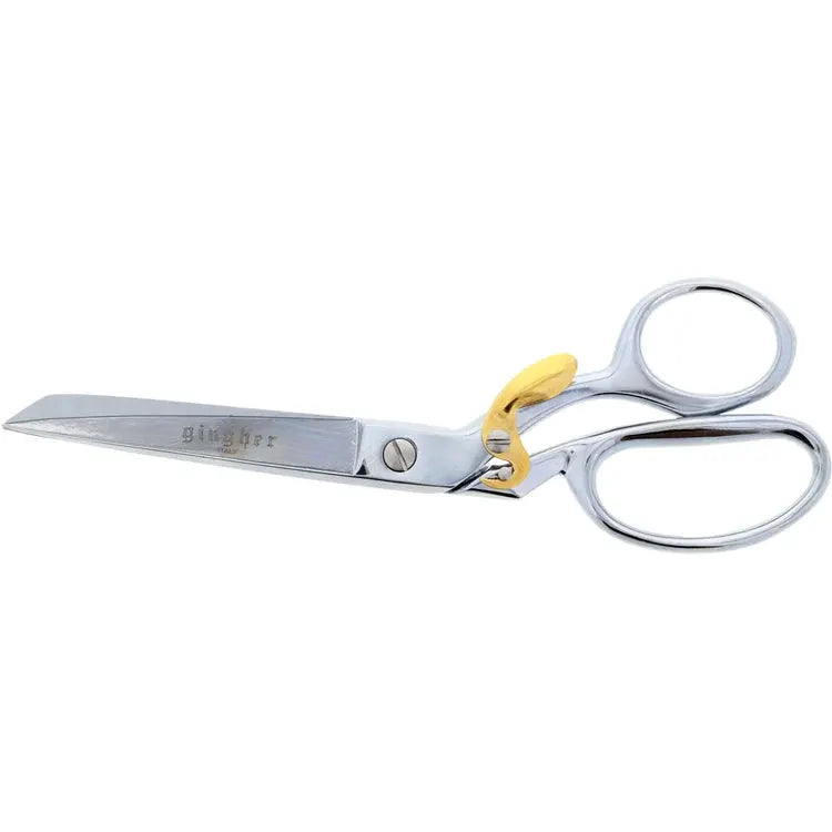 Gingher 8in Spring Action Scissors, silver stainless blades with yellow guard