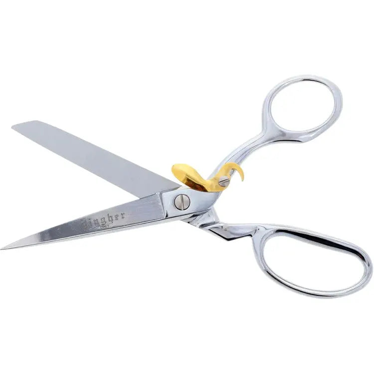 Gingher 8in Spring Action Scissors, stainless steel with gold spring lever