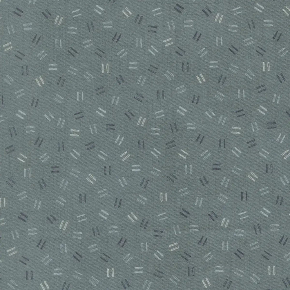 Data Equals Turing blue-gray quilting fabric with equal sign motifs by Janet Clare for Moda Fabrics