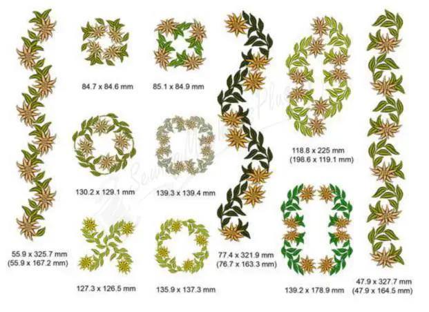 Momo-Dini Embroidery Designs Wild Flowerets; multicolored floral frames and borders