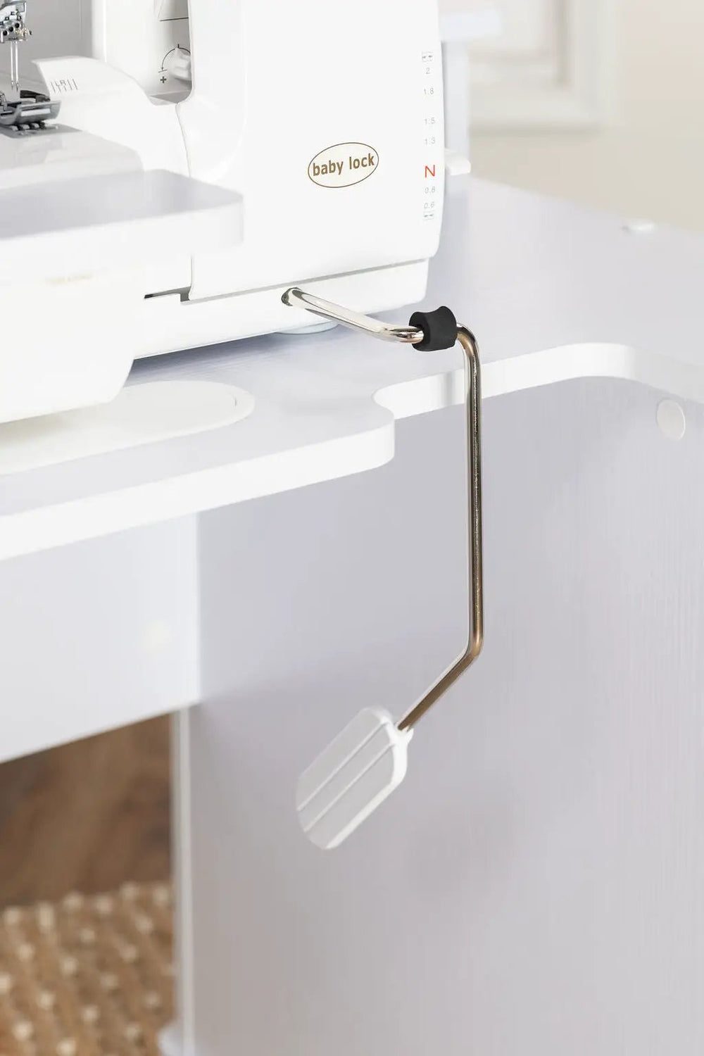 New Koala Serger Studio white sewing machine extension table with a Baby Lock serger on top