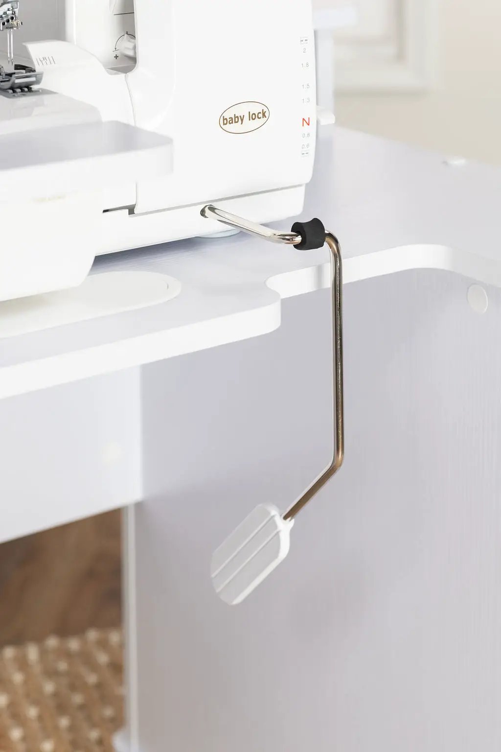 New Koala Serger Studio white sewing machine extension table with a Baby Lock serger on top