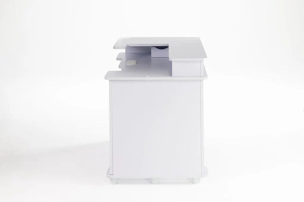 Koala Serger Studio sewing machine extension table on wheels, white with elevated shelves