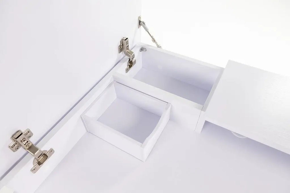 Koala Serger Studio extension tables in white with built-in storage drawers.