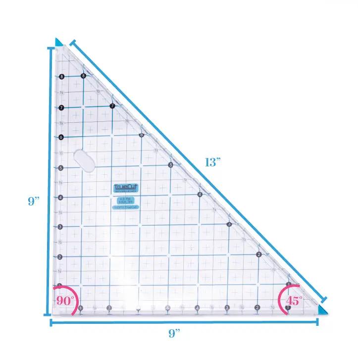 Grace TrueCut 90 Degree Right Angle Ruler, clear acrylic triangular ruler with blue edges