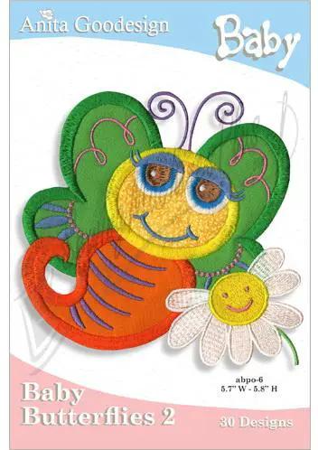 Anita Goodesign Mini Baby Butterflies 2 embroidery design software package with colorful butterfly and flower artwork, 30 designs.
